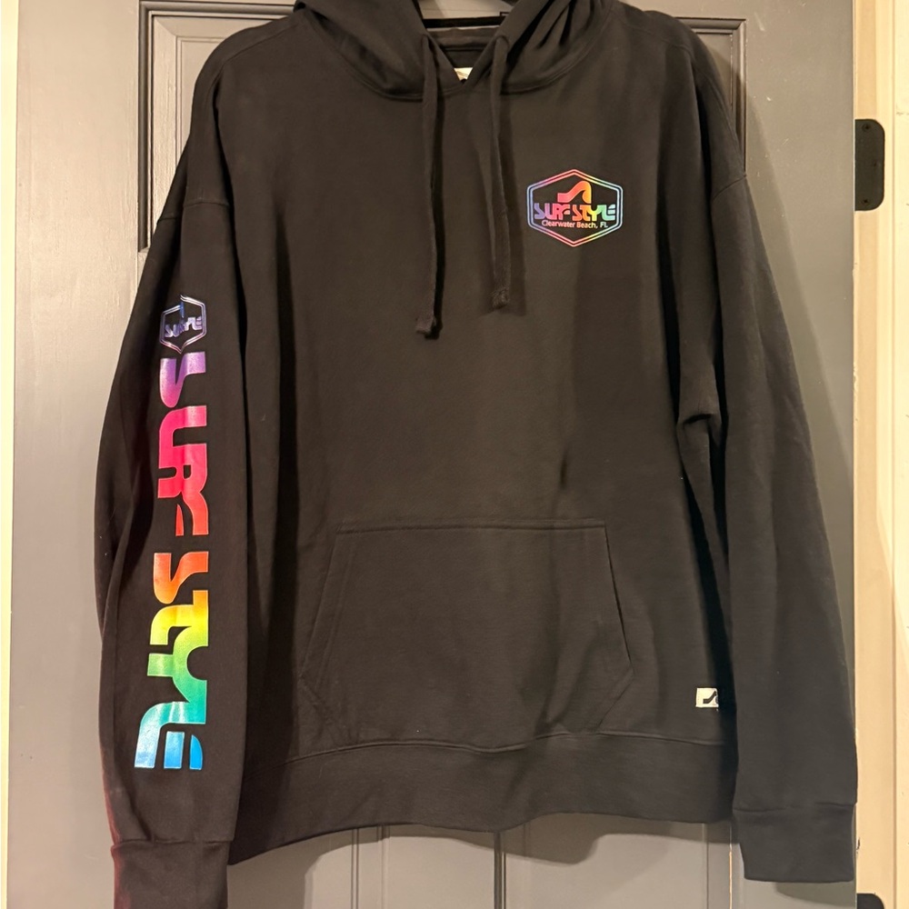 Surf Style Woman/Mens Black Hoodie with Multicolor Logo